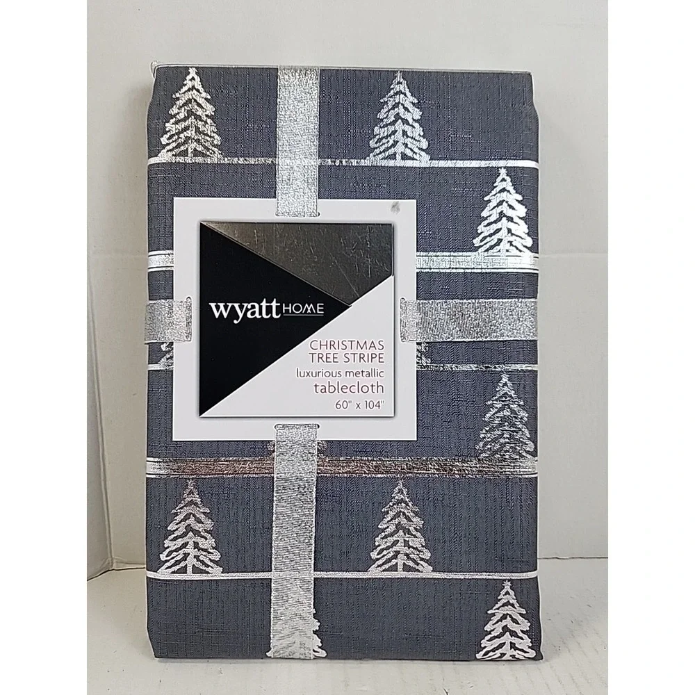 Wyatt Home Christmas Tree Tablecloth Metallic Silver 104x60